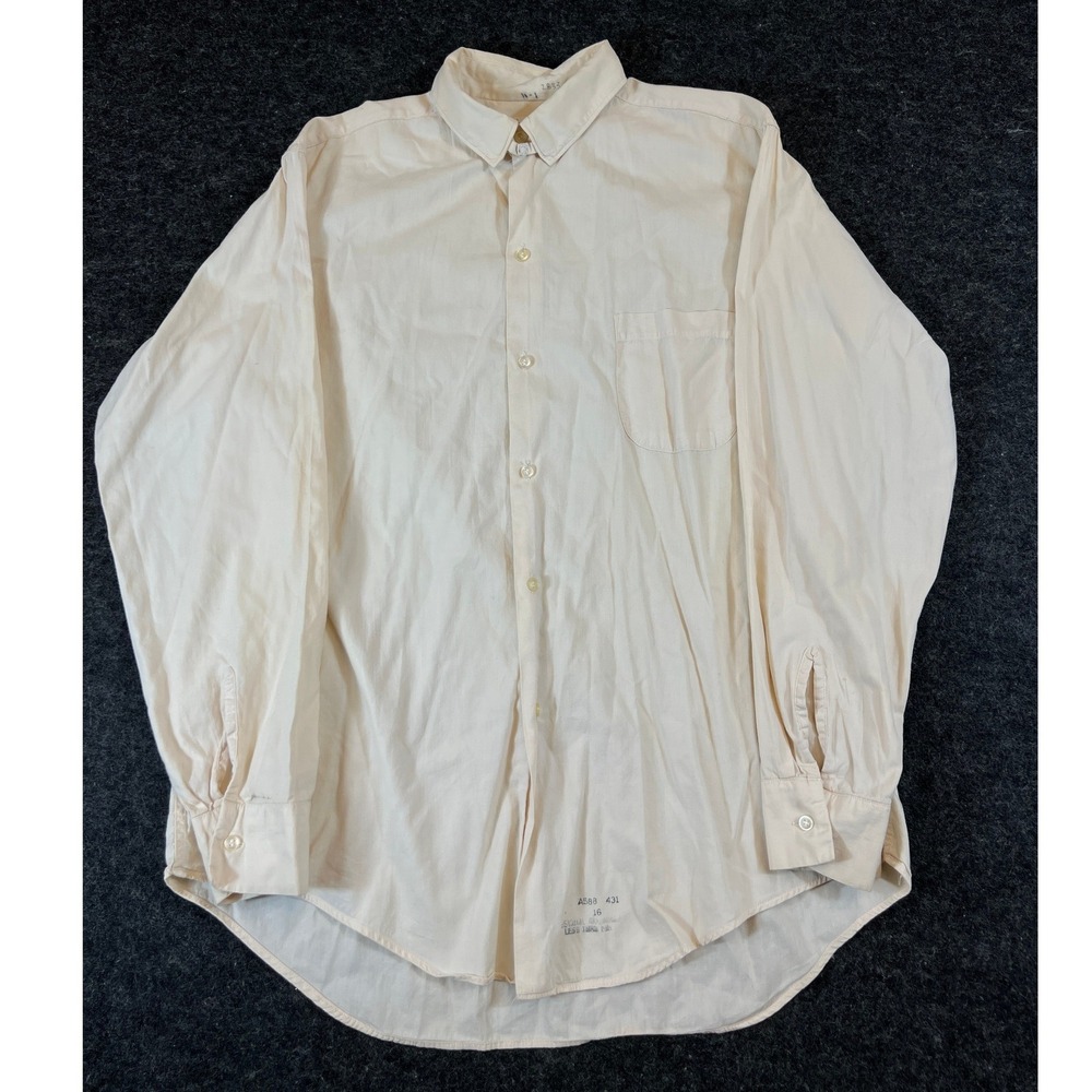 VTG 50s Woodbury Cream Cotton Button Down Shirt Mens XL Made in USA Sanforized